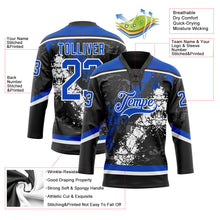 Load image into Gallery viewer, Custom Black Thunder Blue-White 3D Splash Art Hockey Lace Neck Jersey
