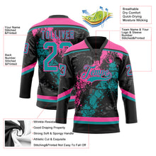 Загрузить изображение в средство просмотра галереи, Custom Black Teal-Pink 3D Splash Art Hockey Lace Neck Jersey
