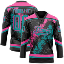 Загрузить изображение в средство просмотра галереи, Custom Black Teal-Pink 3D Splash Art Hockey Lace Neck Jersey
