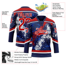 Load image into Gallery viewer, Custom Navy Red Thunder Blue-White 3D Splash Art Hockey Lace Neck Jersey
