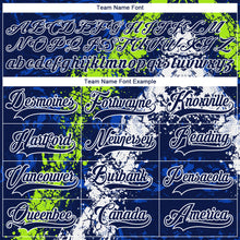 Load image into Gallery viewer, Custom Navy Thunder Blue Neon Green-White 3D Splash Art Hockey Lace Neck Jersey
