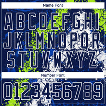 Load image into Gallery viewer, Custom Navy Thunder Blue Neon Green-White 3D Splash Art Hockey Lace Neck Jersey
