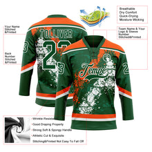 Load image into Gallery viewer, Custom Green Orange-White 3D Splash Art Hockey Lace Neck Jersey

