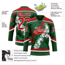 Load image into Gallery viewer, Custom Green Red-White 3D Splash Art Hockey Lace Neck Jersey
