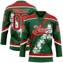 Load image into Gallery viewer, Custom Green Red-White 3D Splash Art Hockey Lace Neck Jersey
