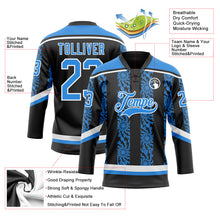 Загрузить изображение в средство просмотра галереи, Custom Black Powder Blue-White 3D Pattern Abstract Shape Hockey Lace Neck Jersey
