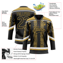 Загрузить изображение в средство просмотра галереи, Custom Black Old Gold-White 3D Pattern Abstract Shape Hockey Lace Neck Jersey
