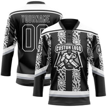 Загрузить изображение в средство просмотра галереи, Custom Black Gray-White 3D Pattern Abstract Shape Hockey Lace Neck Jersey
