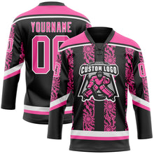 Загрузить изображение в средство просмотра галереи, Custom Black Pink-White 3D Pattern Abstract Shape Hockey Lace Neck Jersey
