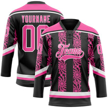 Загрузить изображение в средство просмотра галереи, Custom Black Pink-White 3D Pattern Abstract Shape Hockey Lace Neck Jersey
