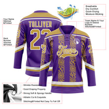 Загрузить изображение в средство просмотра галереи, Custom Purple Old Gold-White 3D Pattern Abstract Shape Hockey Lace Neck Jersey
