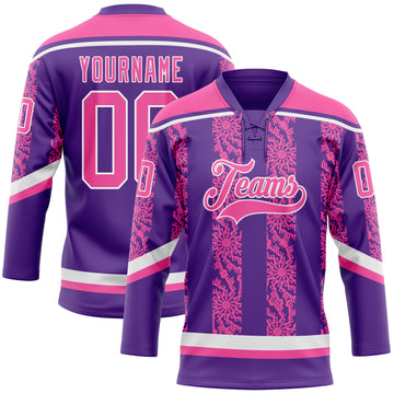 Custom Purple Pink-White 3D Pattern Abstract Shape Hockey Lace Neck Jersey