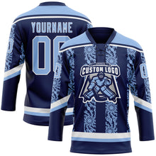 Load image into Gallery viewer, Custom Navy Light Blue-White 3D Pattern Abstract Shape Hockey Lace Neck Jersey
