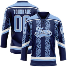 Load image into Gallery viewer, Custom Navy Light Blue-White 3D Pattern Abstract Shape Hockey Lace Neck Jersey
