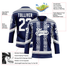 Laden Sie das Bild in den Galerie-Viewer, Custom Navy White-Gray 3D Pattern Abstract Shape Hockey Lace Neck Jersey
