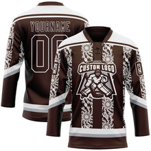 Загрузить изображение в средство просмотра галереи, Custom Brown Gray-White 3D Pattern Abstract Shape Hockey Lace Neck Jersey
