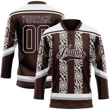 Загрузить изображение в средство просмотра галереи, Custom Brown Gray-White 3D Pattern Abstract Shape Hockey Lace Neck Jersey
