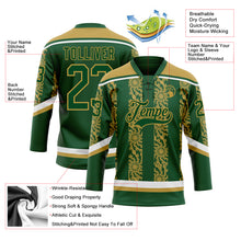 Load image into Gallery viewer, Custom Green Old Gold-White 3D Pattern Abstract Shape Hockey Lace Neck Jersey
