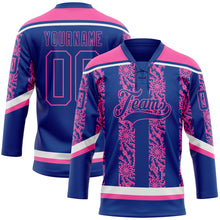 Charger l&#39;image dans la galerie, Custom Royal Pink-White 3D Pattern Abstract Shape Hockey Lace Neck Jersey
