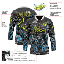 Загрузить изображение в средство просмотра галереи, Custom Black Neon Yellow Blue-White 3D Pattern Abstract Camo Hockey Lace Neck Jersey
