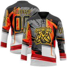 Charger l'image dans la galerie, Custom Black Red-Yellow 3D Pattern Abstract Hockey Lace Neck Jersey
