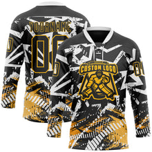 Загрузить изображение в средство просмотра галереи, Custom Black Gold-White 3D Pattern Abstract Hockey Lace Neck Jersey

