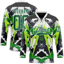 Загрузить изображение в средство просмотра галереи, Custom Black Kelly Green White-Green 3D Pattern Abstract Grunge Hockey Lace Neck Jersey
