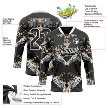 Laden Sie das Bild in den Galerie-Viewer, Custom Black Vegas Gold-White 3D Pattern Abstract Grunge Hockey Lace Neck Jersey
