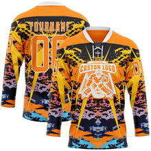 Charger l'image dans la galerie, Custom Bay Orange Blue-White 3D Pattern Abstract Grunge Hockey Lace Neck Jersey
