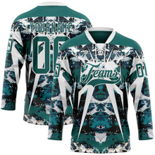Load image into Gallery viewer, Custom Midnight Green Black-White 3D Pattern Abstract Grunge Hockey Lace Neck Jersey
