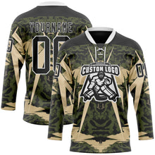 Laden Sie das Bild in den Galerie-Viewer, Custom Black Olive-White 3D Pattern Abstract Grunge Hockey Lace Neck Jersey
