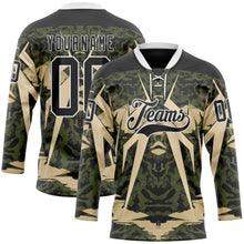 Laden Sie das Bild in den Galerie-Viewer, Custom Black Olive-White 3D Pattern Abstract Grunge Hockey Lace Neck Jersey
