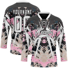Загрузить изображение в средство просмотра галереи, Custom Black White-Light Pink 3D Pattern Abstract Grunge Hockey Lace Neck Jersey
