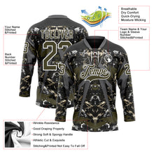 Laden Sie das Bild in den Galerie-Viewer, Custom Black Olive Steel Gray-White 3D Pattern Abstract Grunge Hockey Lace Neck Jersey
