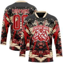 Charger l'image dans la galerie, Custom Black Red City Cream-White 3D Pattern Abstract Grunge Hockey Lace Neck Jersey
