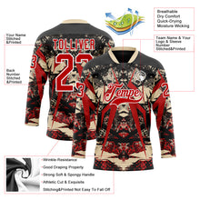 Charger l'image dans la galerie, Custom Black Red City Cream-White 3D Pattern Abstract Grunge Hockey Lace Neck Jersey
