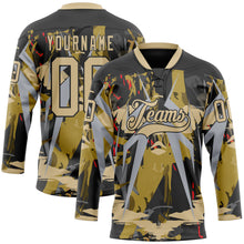 Laden Sie das Bild in den Galerie-Viewer, Custom Black Vegas Gold-Gray 3D Pattern Abstract Hockey Lace Neck Jersey

