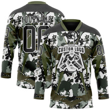 Laden Sie das Bild in den Galerie-Viewer, Custom Black Olive-White 3D Pattern Abstract Camo Hockey Lace Neck Jersey
