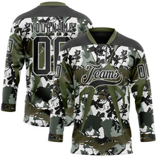 Laden Sie das Bild in den Galerie-Viewer, Custom Black Olive-White 3D Pattern Abstract Camo Hockey Lace Neck Jersey
