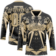 Charger l'image dans la galerie, Custom Black Vegas Gold 3D Pattern Abstract Grunge Hockey Lace Neck Jersey
