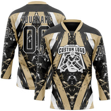 Laden Sie das Bild in den Galerie-Viewer, Custom Black Vegas Gold-White 3D Pattern Abstract Grunge Hockey Lace Neck Jersey

