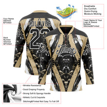 Laden Sie das Bild in den Galerie-Viewer, Custom Black Vegas Gold-White 3D Pattern Abstract Grunge Hockey Lace Neck Jersey
