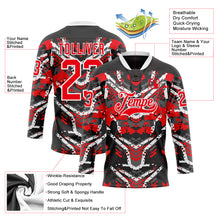 Загрузить изображение в средство просмотра галереи, Custom Black Fire Red-White 3D Pattern Abstract Grunge Hockey Lace Neck Jersey
