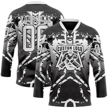 Загрузить изображение в средство просмотра галереи, Custom Black White-Gray 3D Pattern Abstract Gradient Hockey Lace Neck Jersey
