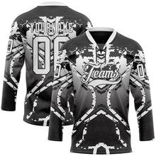 Загрузить изображение в средство просмотра галереи, Custom Black White-Gray 3D Pattern Abstract Gradient Hockey Lace Neck Jersey
