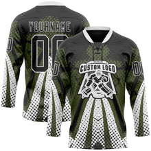 Load image into Gallery viewer, Custom Olive Black-White 3D Pattern Abstract Hockey Lace Neck Jersey
