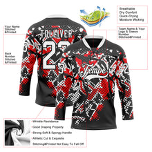Загрузить изображение в средство просмотра галереи, Custom Black White-Fire Red 3D Pattern Abstract Grunge Hockey Lace Neck Jersey
