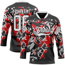 Загрузить изображение в средство просмотра галереи, Custom Black White-Fire Red 3D Pattern Abstract Grunge Hockey Lace Neck Jersey
