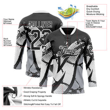 Загрузить изображение в средство просмотра галереи, Custom Black Gray-White 3D Pattern Abstract Hockey Lace Neck Jersey
