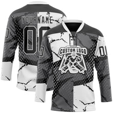 Load image into Gallery viewer, Custom Black Gray-White 3D Pattern Abstract Split Hockey Lace Neck Jersey
